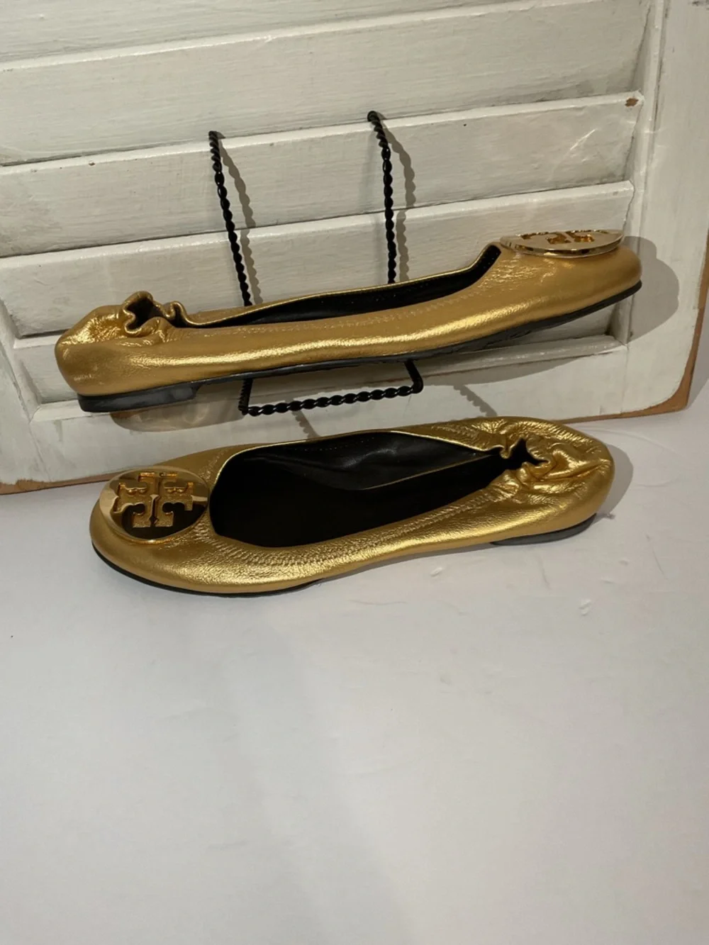 Tory Burch Metallic Gold Logo Ballet Flats